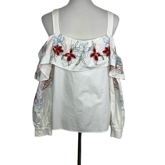Parker Womens Upton Square-Neck Cold-Shoulder Embroidered Poplin Blouse Sz Med - Picture 3 of 13